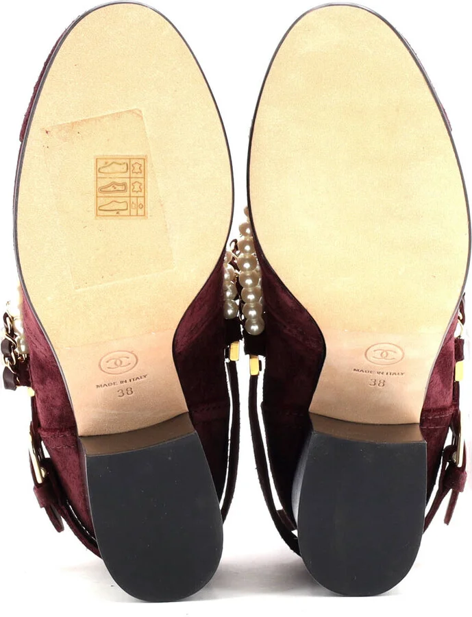 CHANEL Women's Pearl Chain Strap Ankle Boots Suede - Image 4