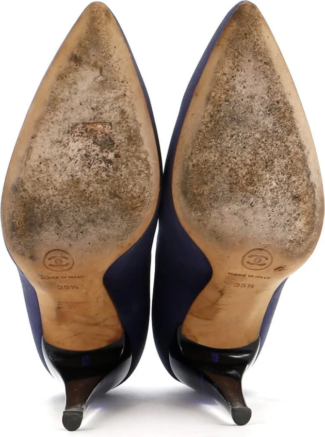CHANEL Women's Pointed Toe Pumps Satin and Lucite - Image 4