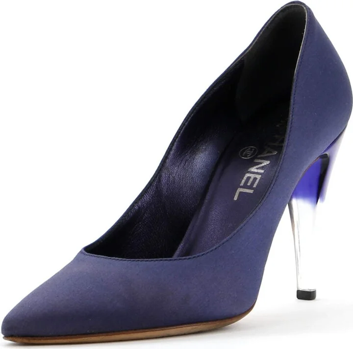 CHANEL Women's Pointed Toe Pumps Satin and Lucite