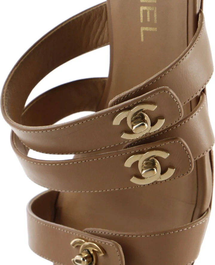 CHANEL Women's Turnlock CC Logo Sandals Leather - Image 5