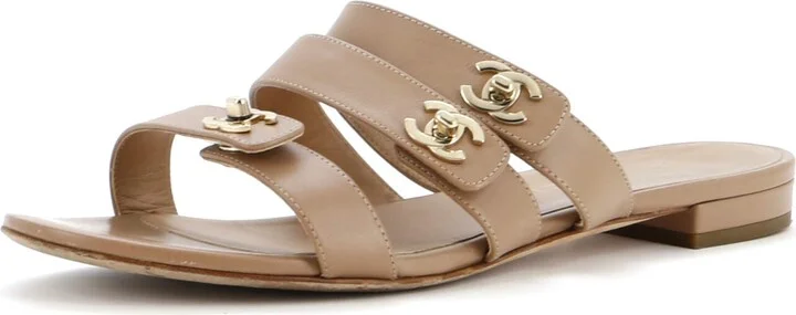 CHANEL Women's Turnlock CC Logo Sandals Leather