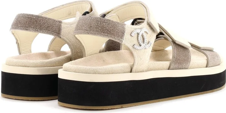 CHANEL Women's Two Strap Velcro Dad Sandals Suede - Image 3