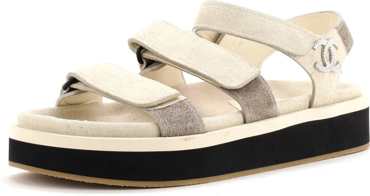 CHANEL Women's Two Strap Velcro Dad Sandals Suede