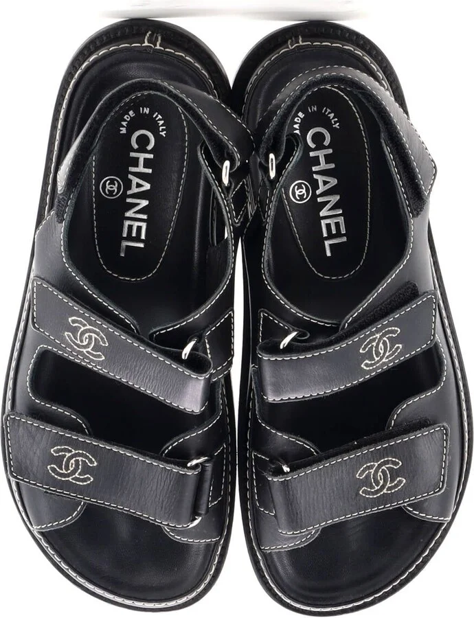 CHANEL Women's Velcro Dad Sandals Leather - Image 2