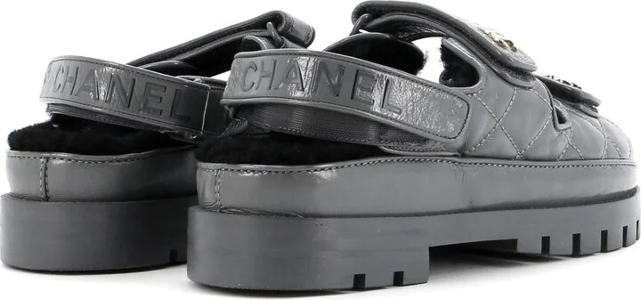 CHANEL Women's Velcro Dad Sandals Leather and Shearling - Image 3