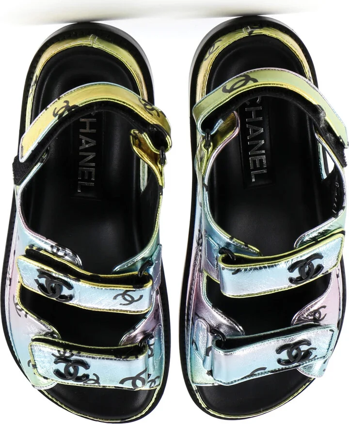 CHANEL Women's Velcro Dad Sandals Printed Laminated Leather - Image 2