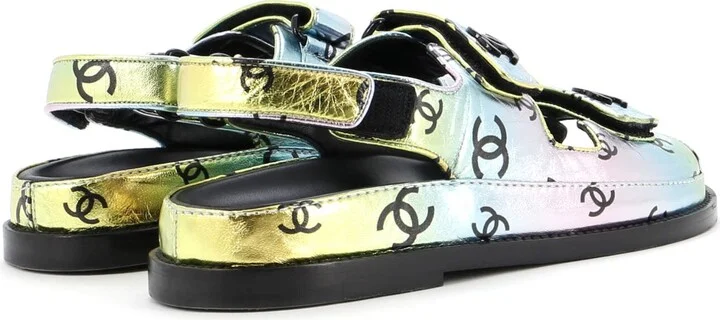 CHANEL Women's Velcro Dad Sandals Printed Laminated Leather - Image 3