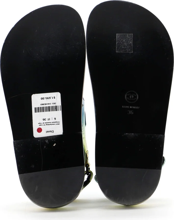 CHANEL Women's Velcro Dad Sandals Printed Laminated Leather - Image 4