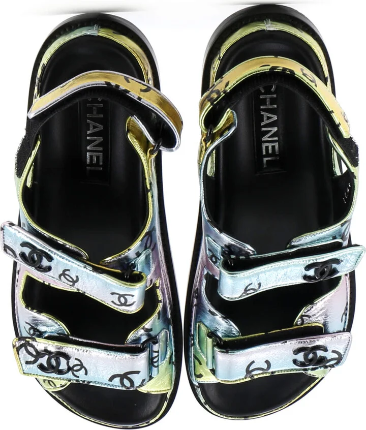 CHANEL Women's Velcro Dad Sandals Printed Laminated Leather - Image 2