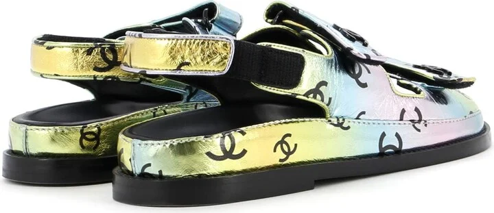 CHANEL Women's Velcro Dad Sandals Printed Laminated Leather - Image 3