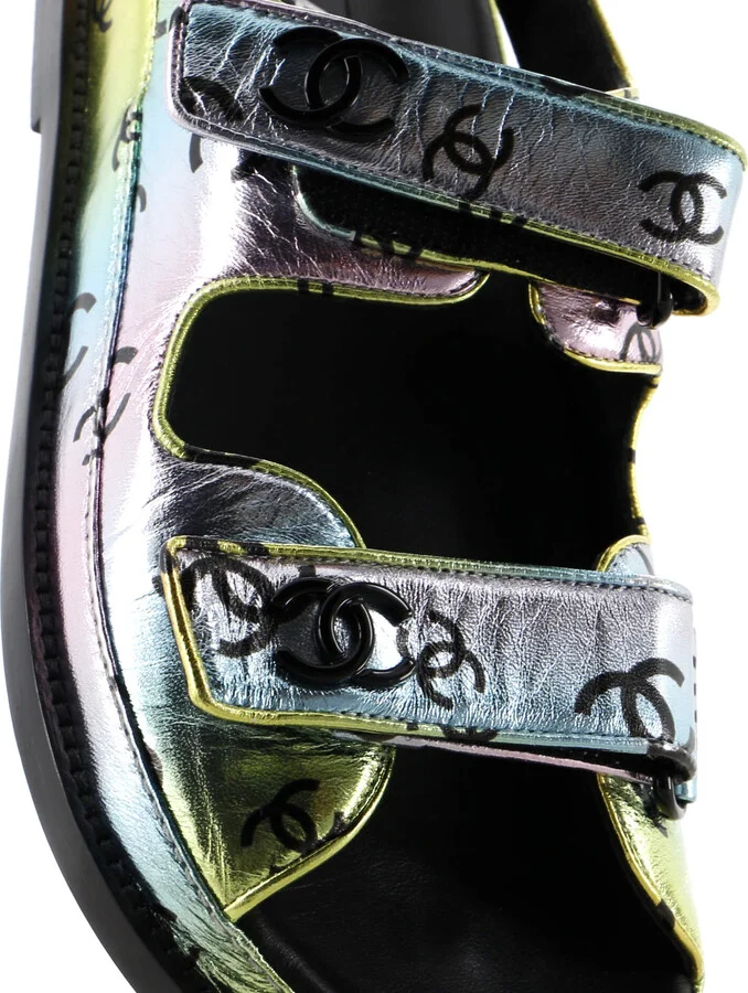 CHANEL Women's Velcro Dad Sandals Printed Laminated Leather - Image 5