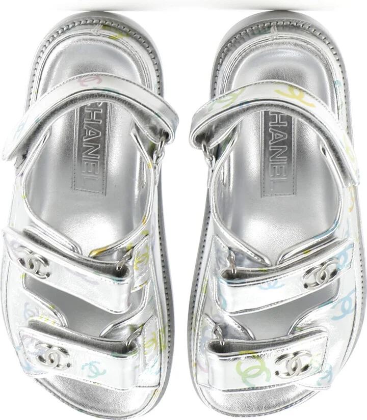 CHANEL Women's Velcro Dad Sandals Printed Laminated Leather - Image 2