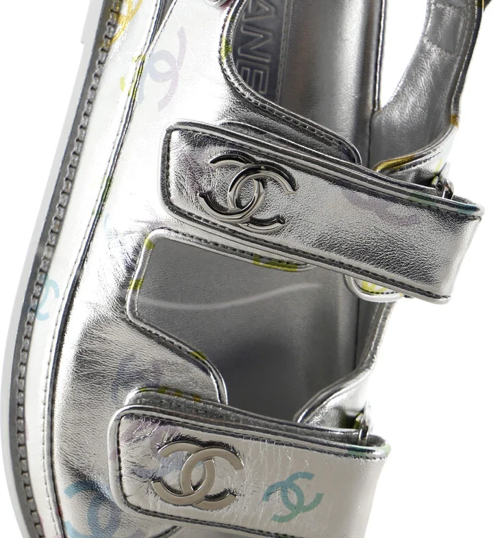 CHANEL Women's Velcro Dad Sandals Printed Laminated Leather - Image 5