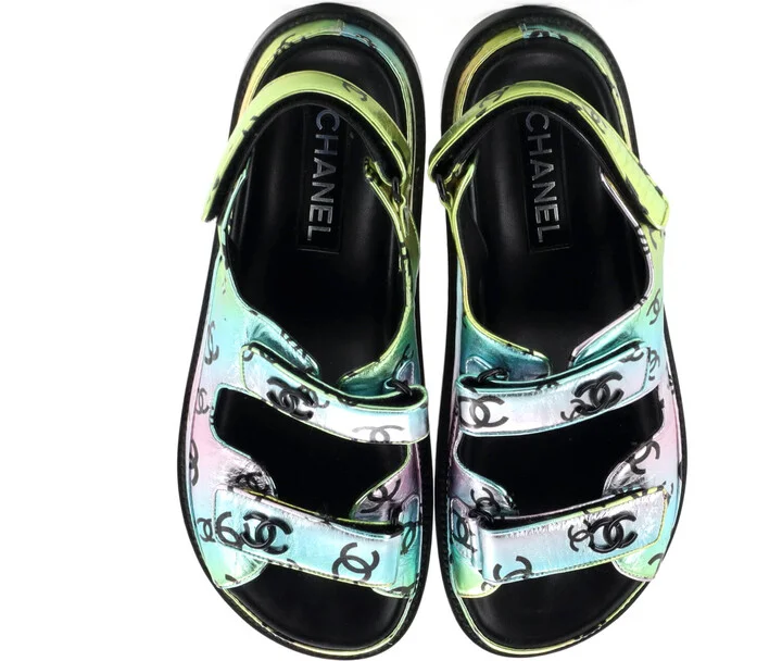 CHANEL Women's Velcro Dad Sandals Printed Laminated Leather - Image 2