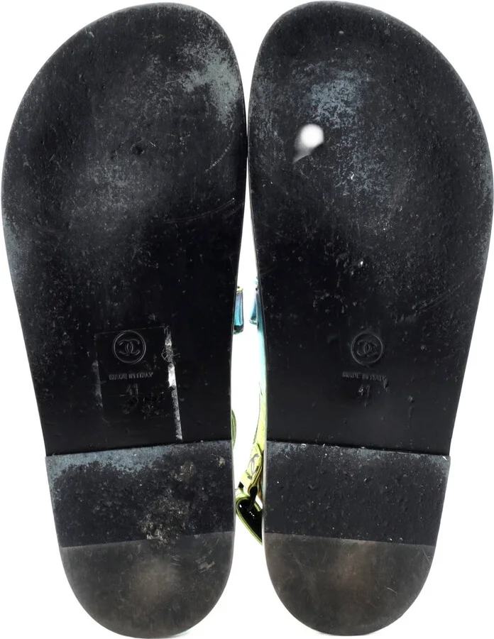 CHANEL Women's Velcro Dad Sandals Printed Laminated Leather - Image 4