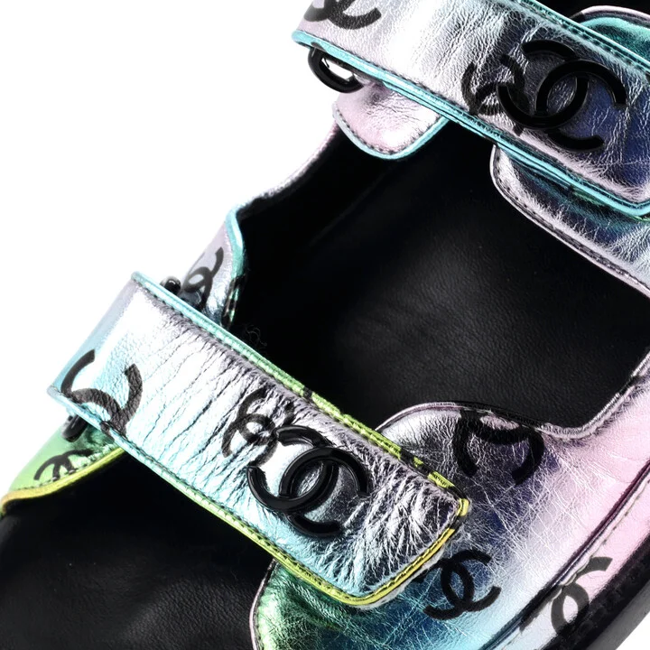 CHANEL Women's Velcro Dad Sandals Printed Laminated Leather - Image 5