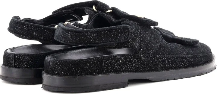 CHANEL Women's Velcro Dad Sandals Quilted Glitter Suede - Image 3