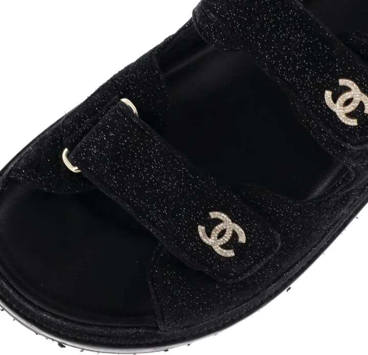 CHANEL Women's Velcro Dad Sandals Quilted Glitter Suede - Image 5