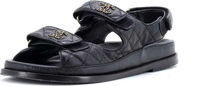 CHANEL Women's Velcro Dad Sandals Quilted Leather