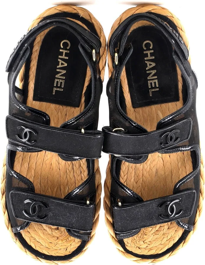 CHANEL Women's Velcro Espadrille Dad Sandals Mesh - Image 2