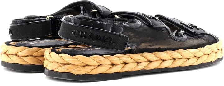 CHANEL Women's Velcro Espadrille Dad Sandals Mesh - Image 3