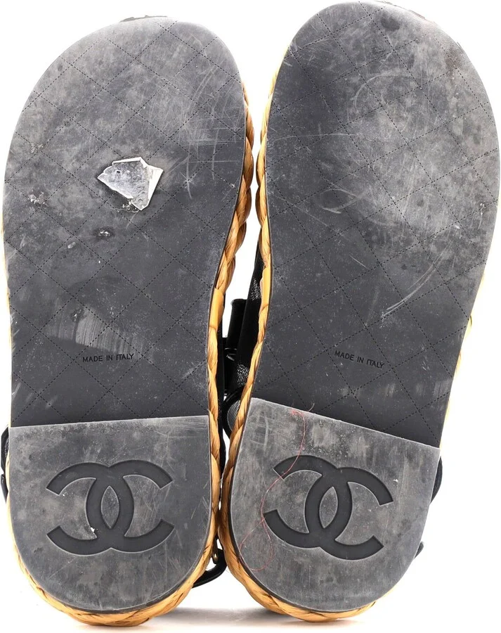CHANEL Women's Velcro Espadrille Dad Sandals Mesh - Image 4