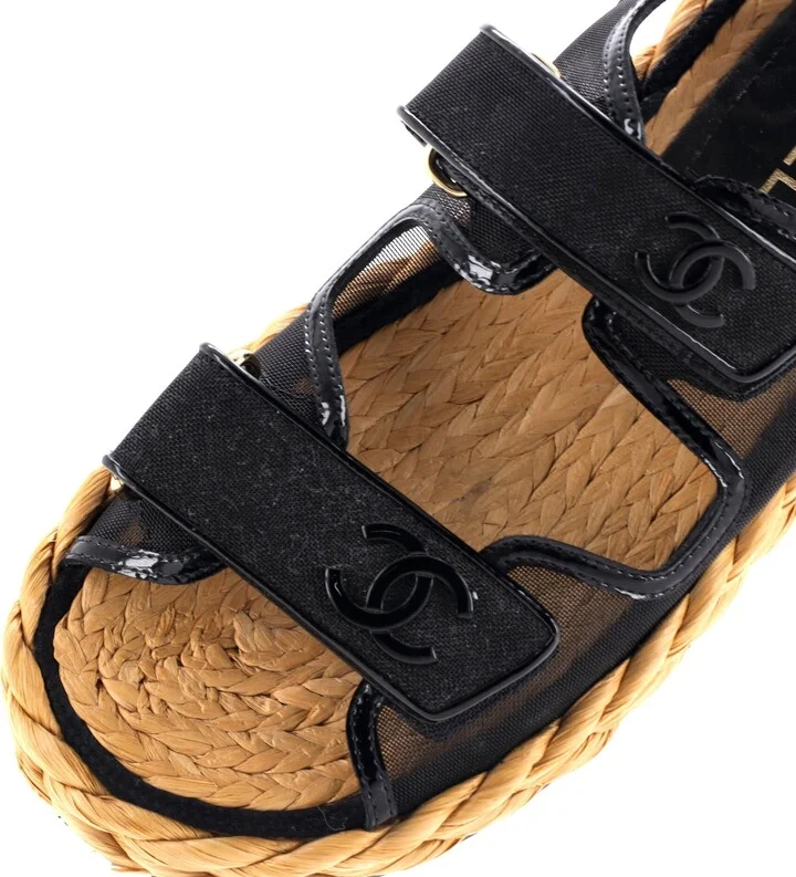 CHANEL Women's Velcro Espadrille Dad Sandals Mesh - Image 5