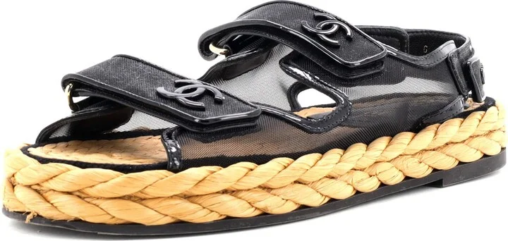 CHANEL Women's Velcro Espadrille Dad Sandals Mesh