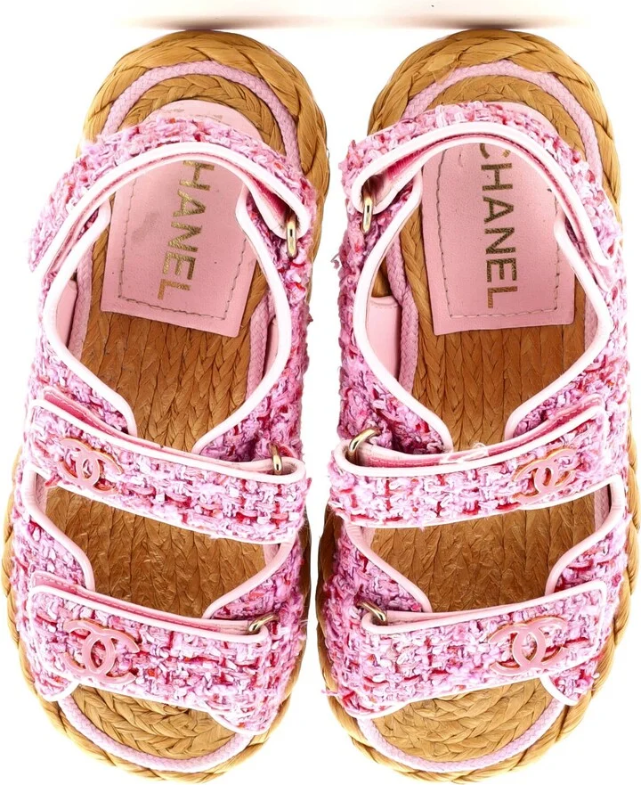 CHANEL Women's Velcro Espadrille Dad Sandals Tweed - Image 2
