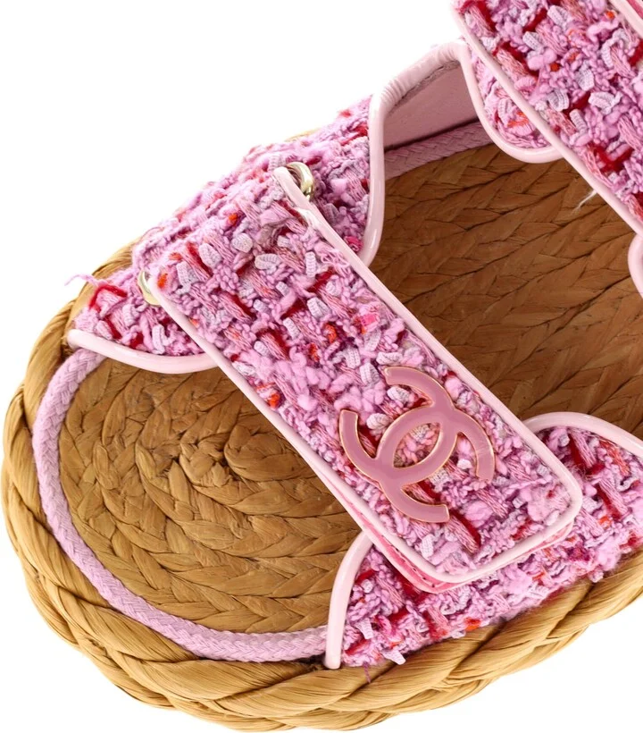 CHANEL Women's Velcro Espadrille Dad Sandals Tweed - Image 5