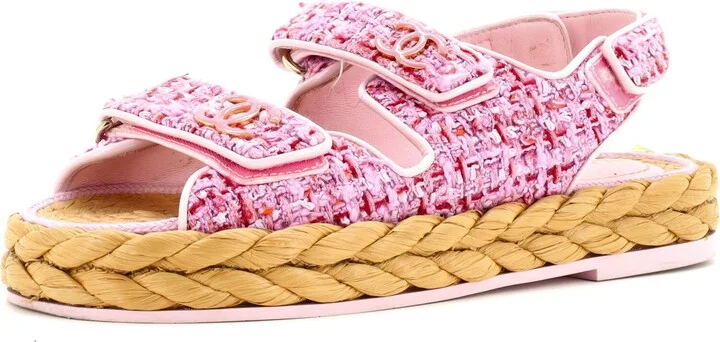 CHANEL Women's Velcro Espadrille Dad Sandals Tweed