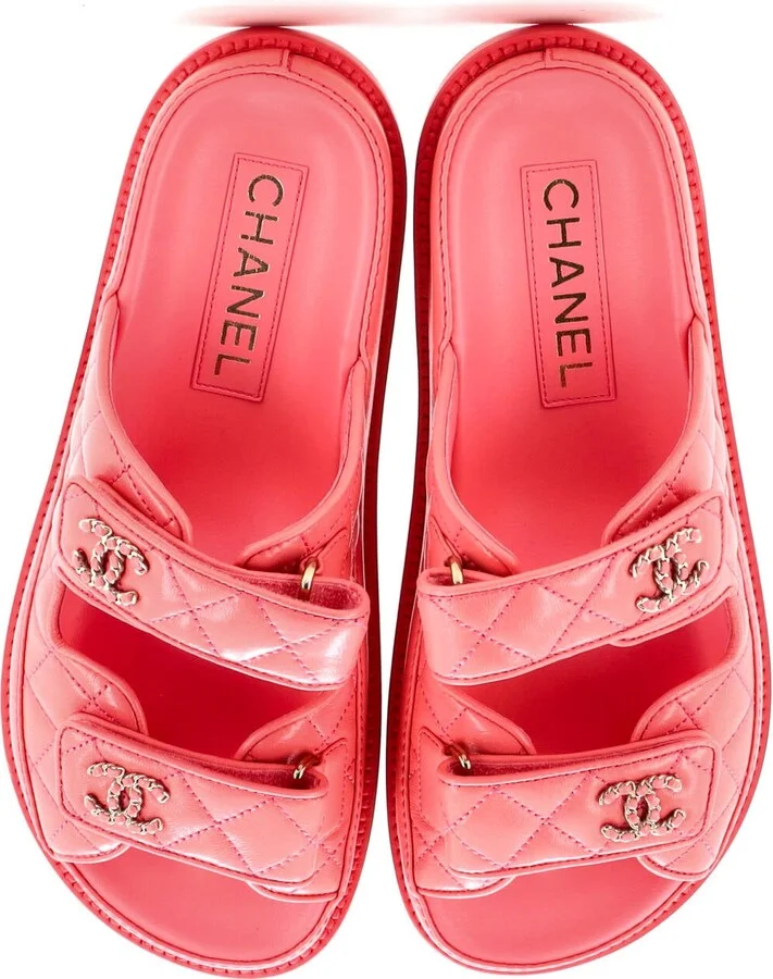 CHANEL Women's Velcro Open Back Dad Sandals Quilted Leather - Image 2
