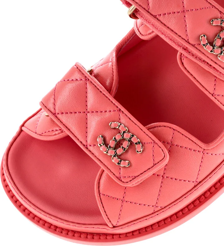 CHANEL Women's Velcro Open Back Dad Sandals Quilted Leather - Image 5