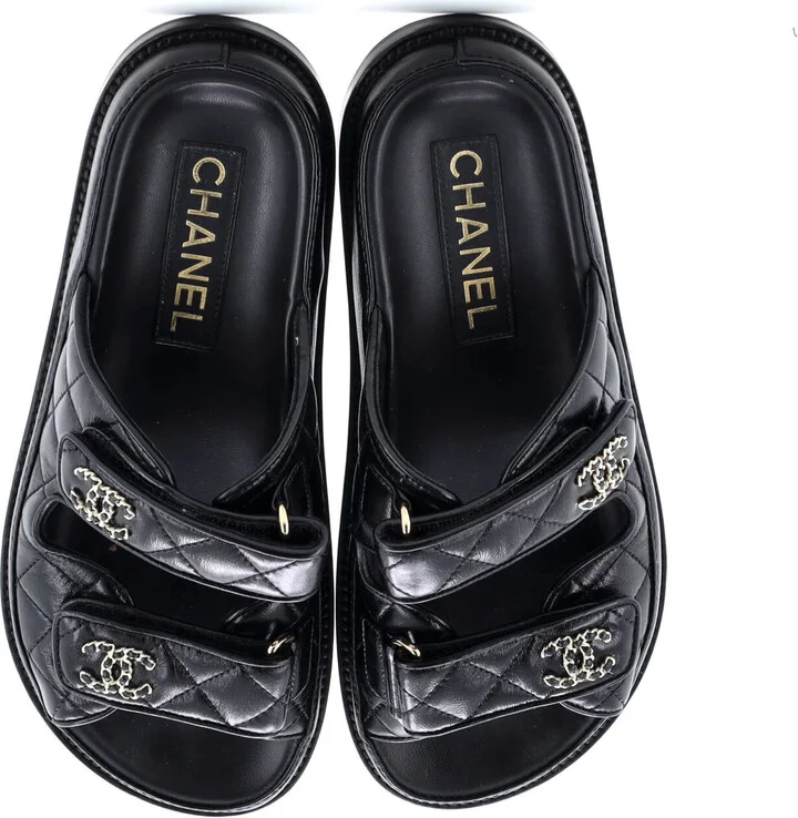 CHANEL Women's Velcro Open Back Dad Sandals Quilted Leather - Image 2