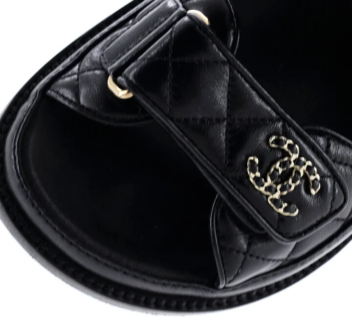 CHANEL Women's Velcro Open Back Dad Sandals Quilted Leather - Image 5