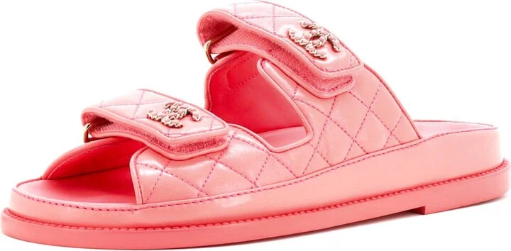 CHANEL Women's Velcro Open Back Dad Sandals Quilted Leather