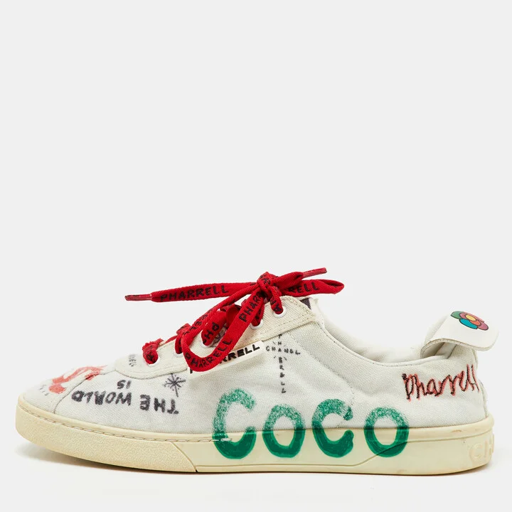 Chanel x Pharrell Multicolor Graffiti Canvas Low Top Sneakers Size 38
