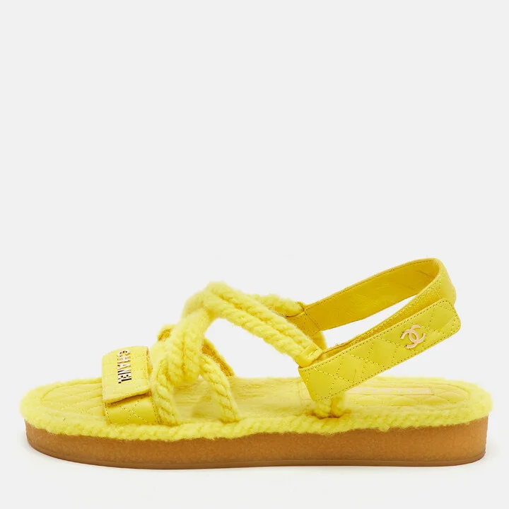 Chanel Yellow Leather CC Dad Flat Sandals Size 41