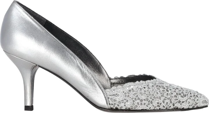 Chantelle Lace Toe Pumps in Silver Leather