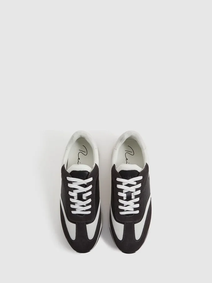Charcoal Leather Suede Running Trainers - Image 3