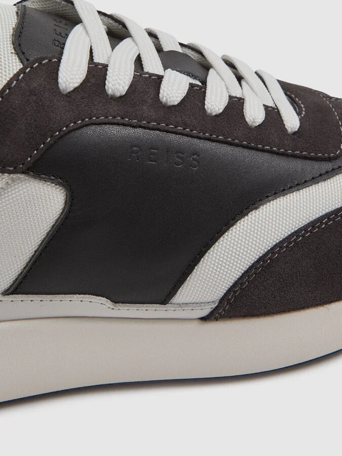 Charcoal Leather Suede Running Trainers - Image 4