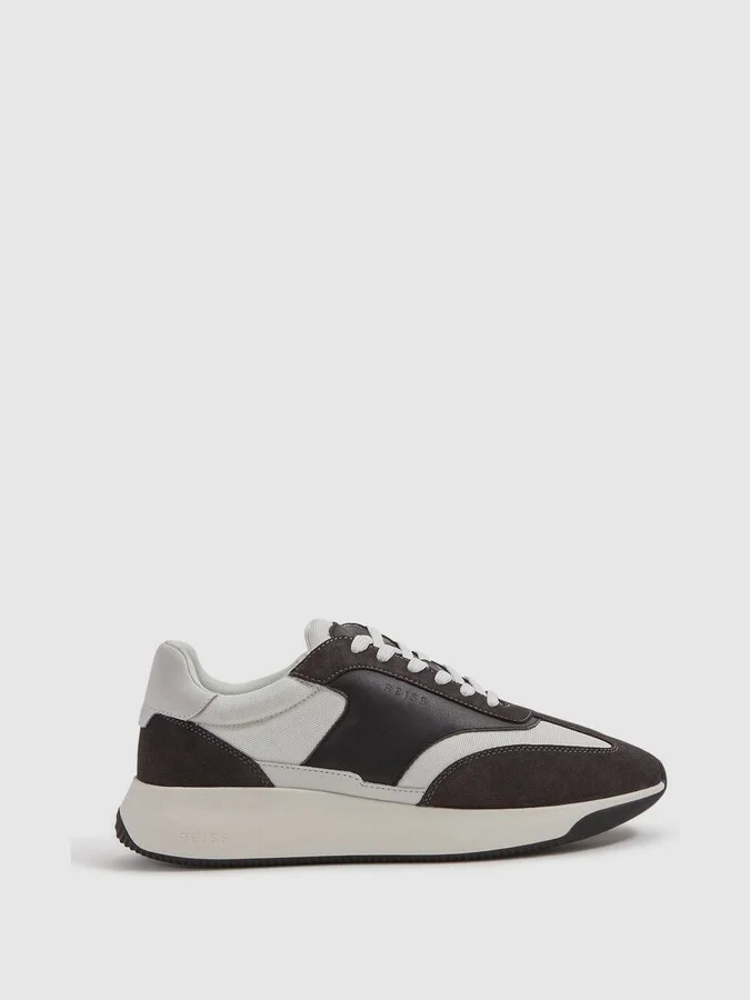 Charcoal Leather Suede Running Trainers