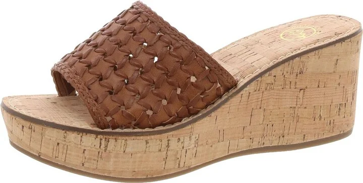 Charges Womens Faux Leather Wedge Slide Sandals