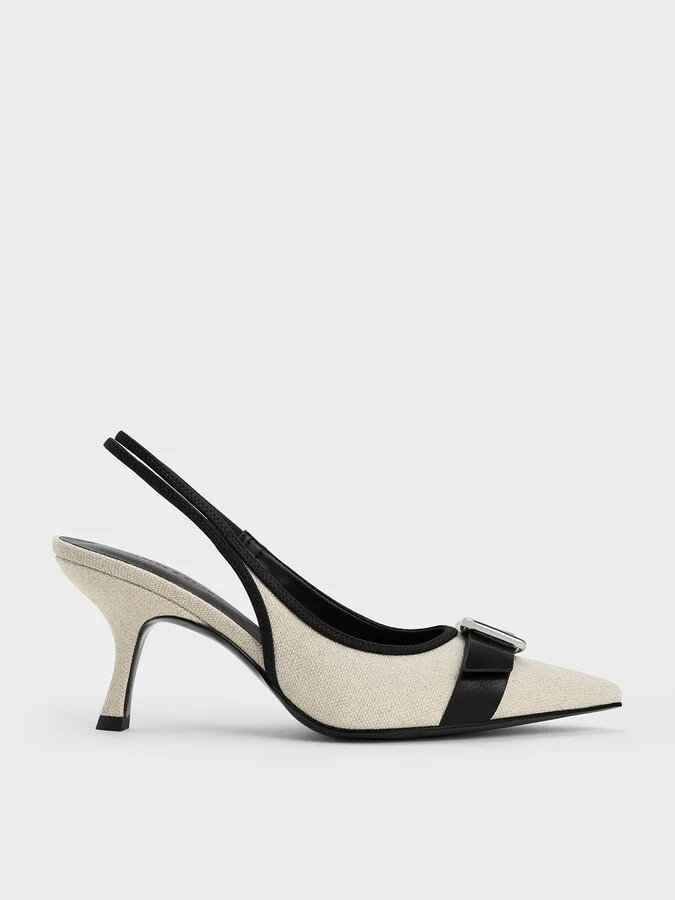 Charles & Keith - Anita Linen Buckled Pointed-Toe Slingback Pumps