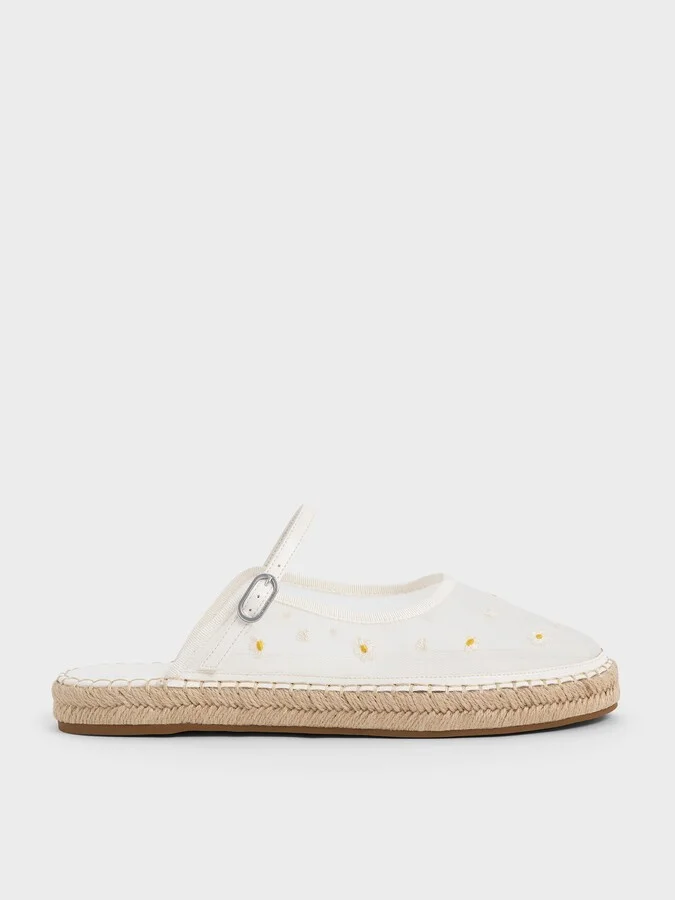 Charles & Keith - Bernadine Mesh Floral-Embroidered Espadrille Mules