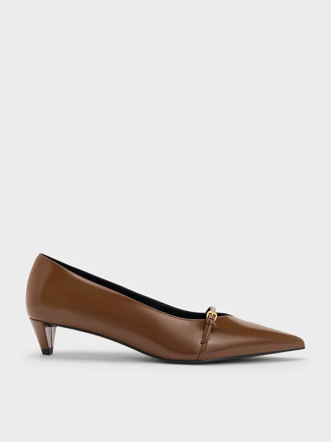 Charles & Keith - Buckled Pointed-Toe Kitten-Heel Pumps