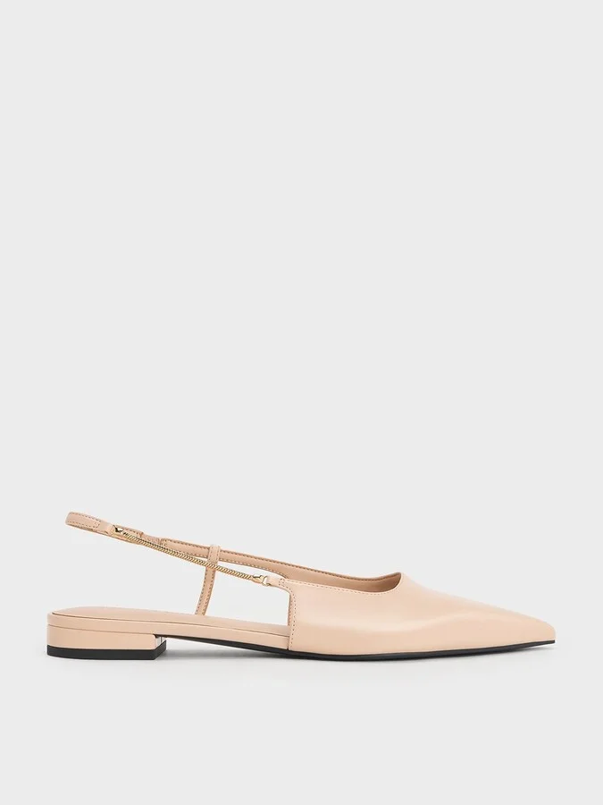 Charles & Keith - Chain-Strap Pointed-Toe Slingback Flats