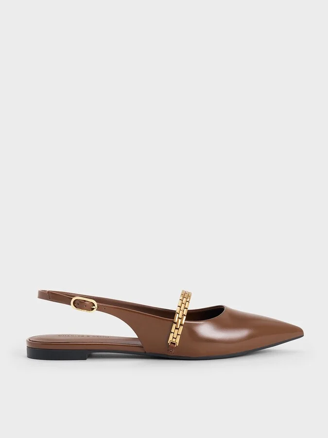 Charles & Keith - Chain-Strap Pointed-Toe Slingback Flats