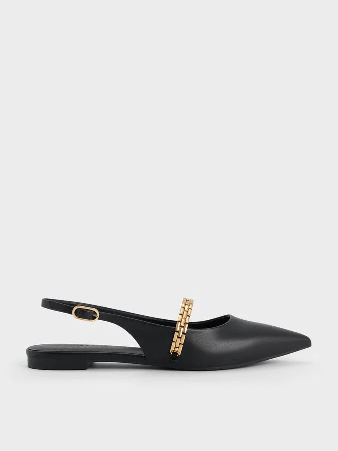 Charles & Keith - Chain-Strap Pointed-Toe Slingback Flats