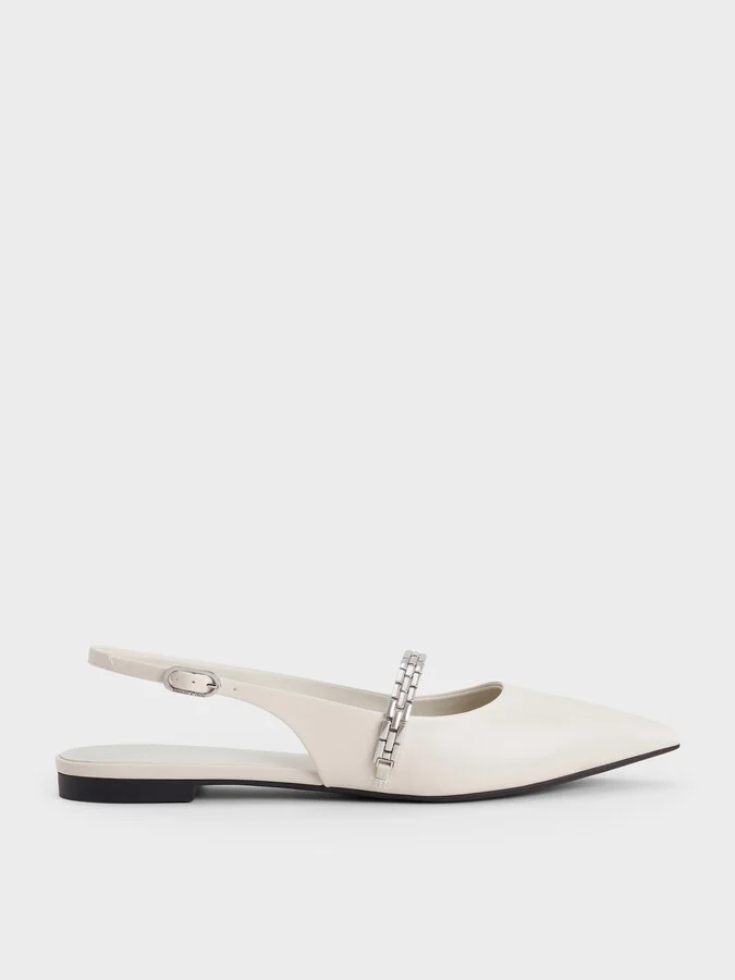 Charles & Keith - Chain-Strap Pointed-Toe Slingback Flats